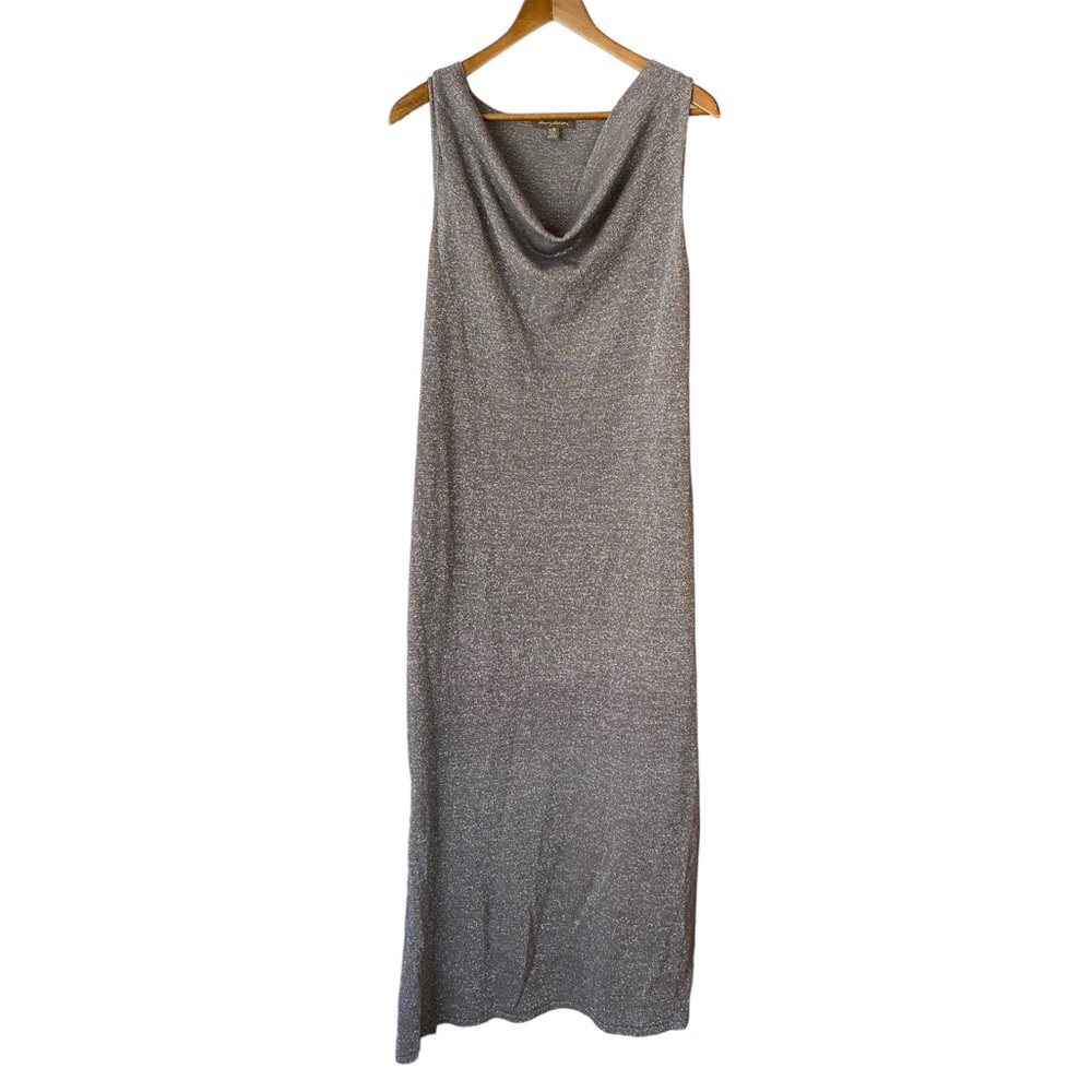 Sleeveless Silver Cowl Neck Maxi Dress